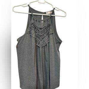 Bluetime Gray Sleeveless Lace Detail Tank Top NWOT